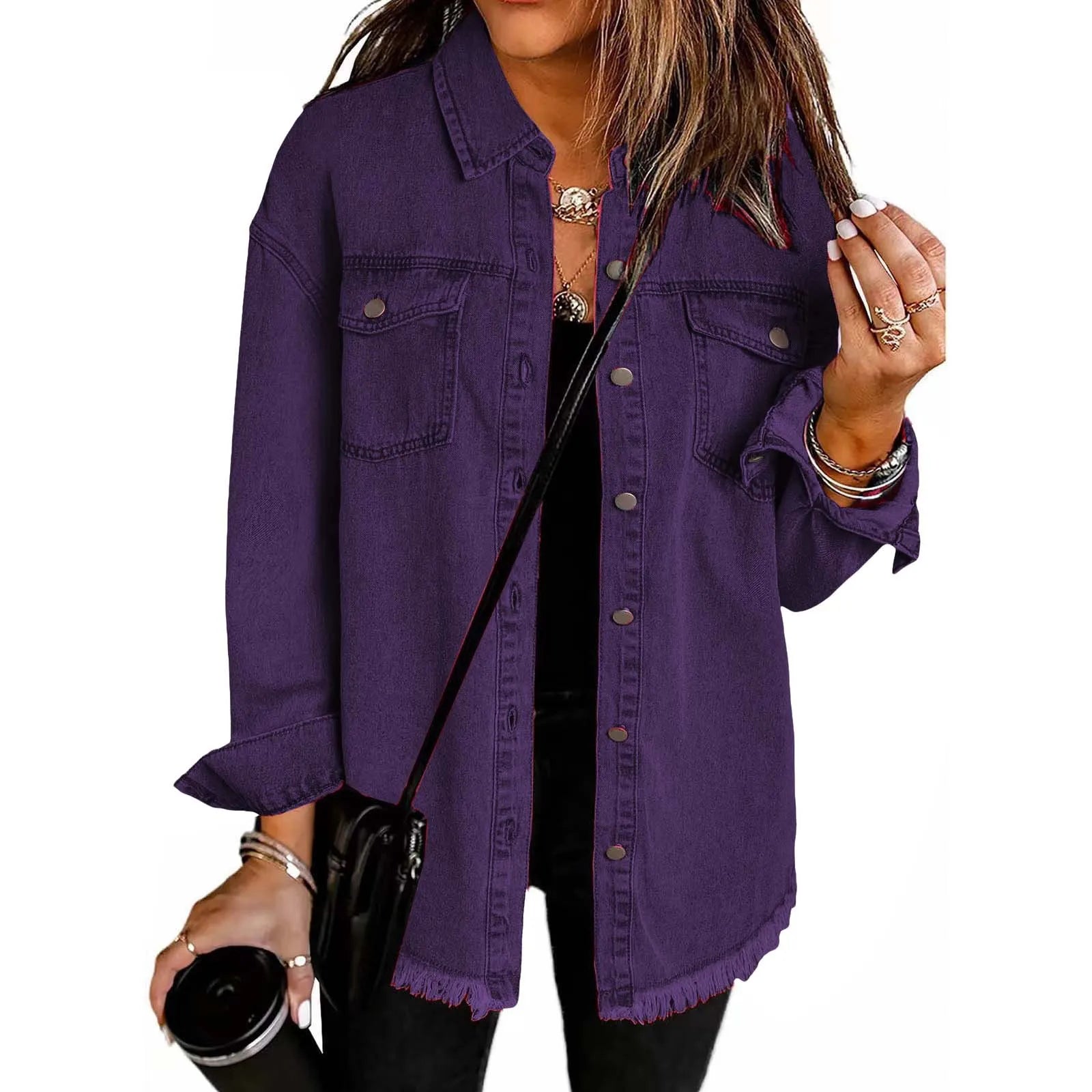 Washed Denim Single Breasted Lapel Shirt Jacket