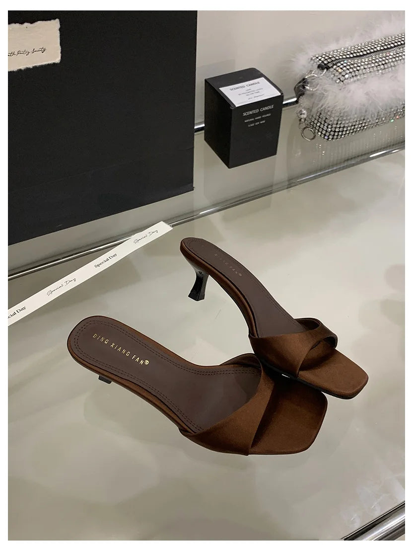 Mule Patent Leather Thin Open Toe High Heel Slides