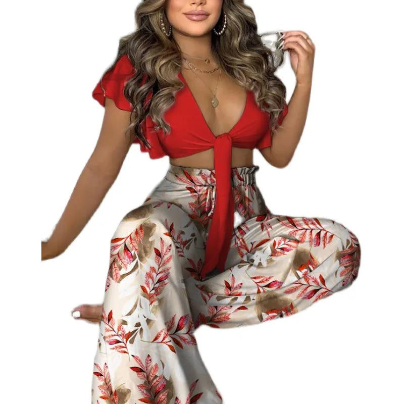Floral Lace-Up Pants Set