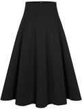 Women Wear to Work Swing Skirts for Women Elastic High Waist Button Front Knee Length Fit And Flare Pleated Skirt