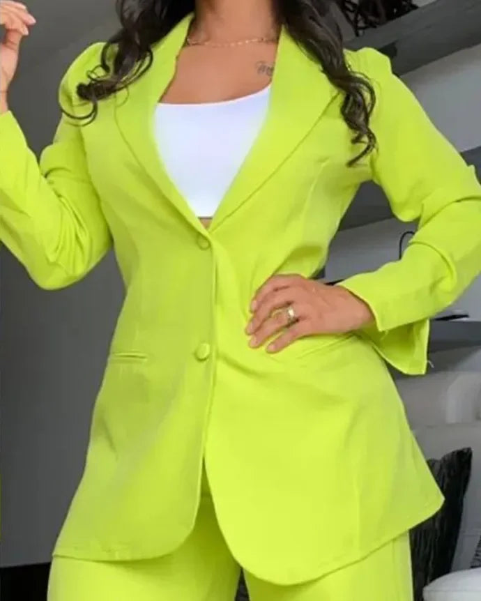 Single Breasted Loose Pocket Two Piece Pants Set