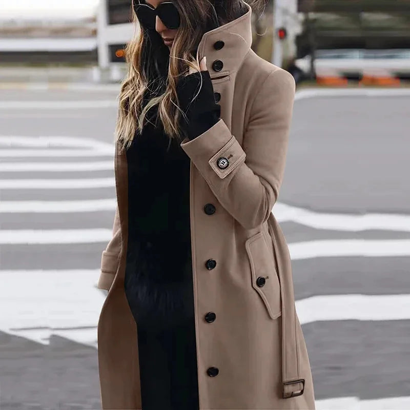 Woolen Winter Single Breasted Turn-down Collar Long Jacket