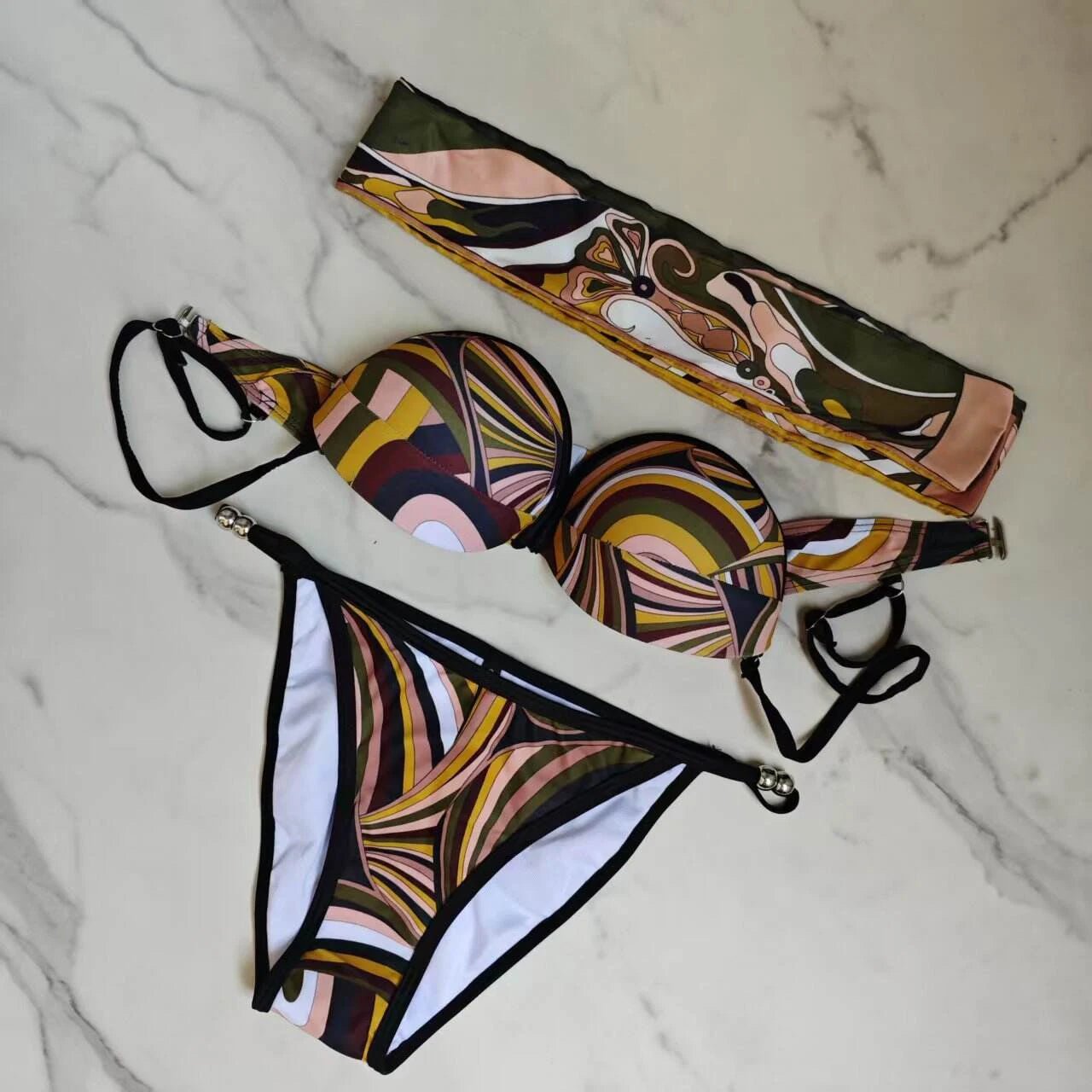 Red Scarf Letter Headband Signature Logo Bikini Sets