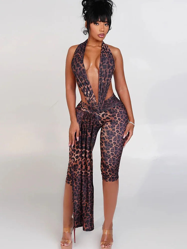 Sisterlinda Backless Halter Romper With Ribbon