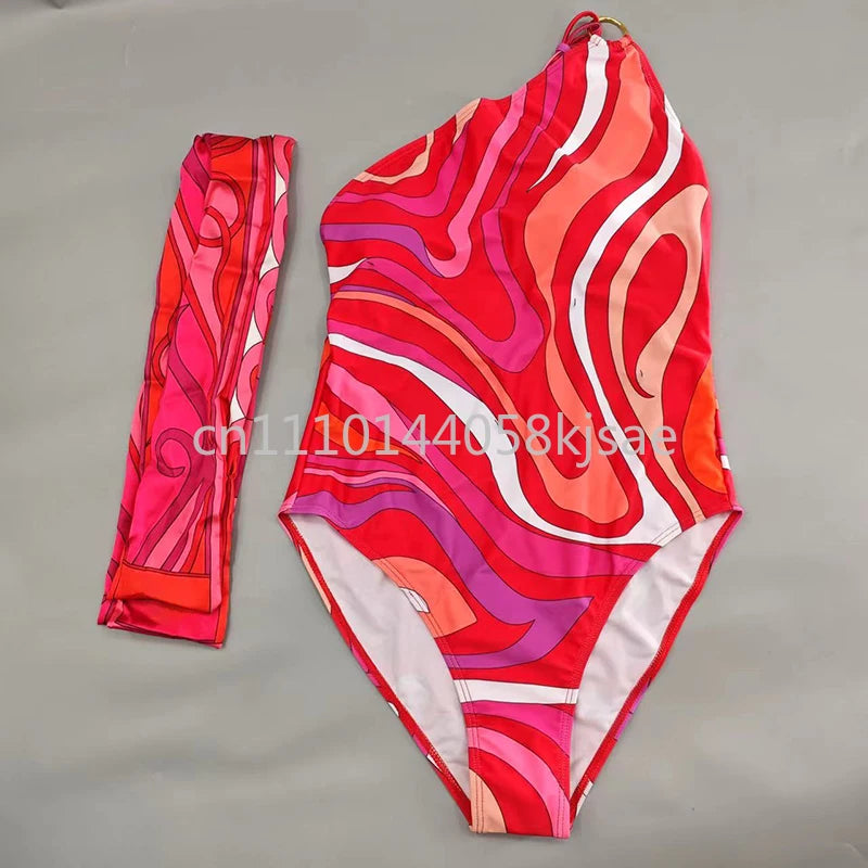 Red Scarf Letter Headband Signature Logo Bikini Sets