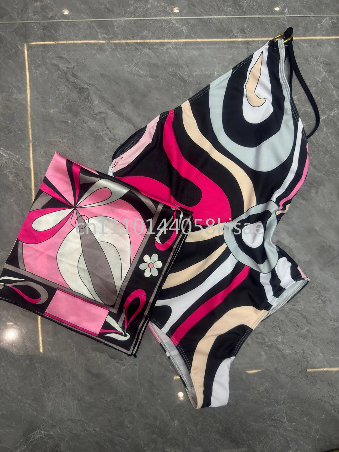Red Scarf Letter Headband Signature Logo Bikini Sets
