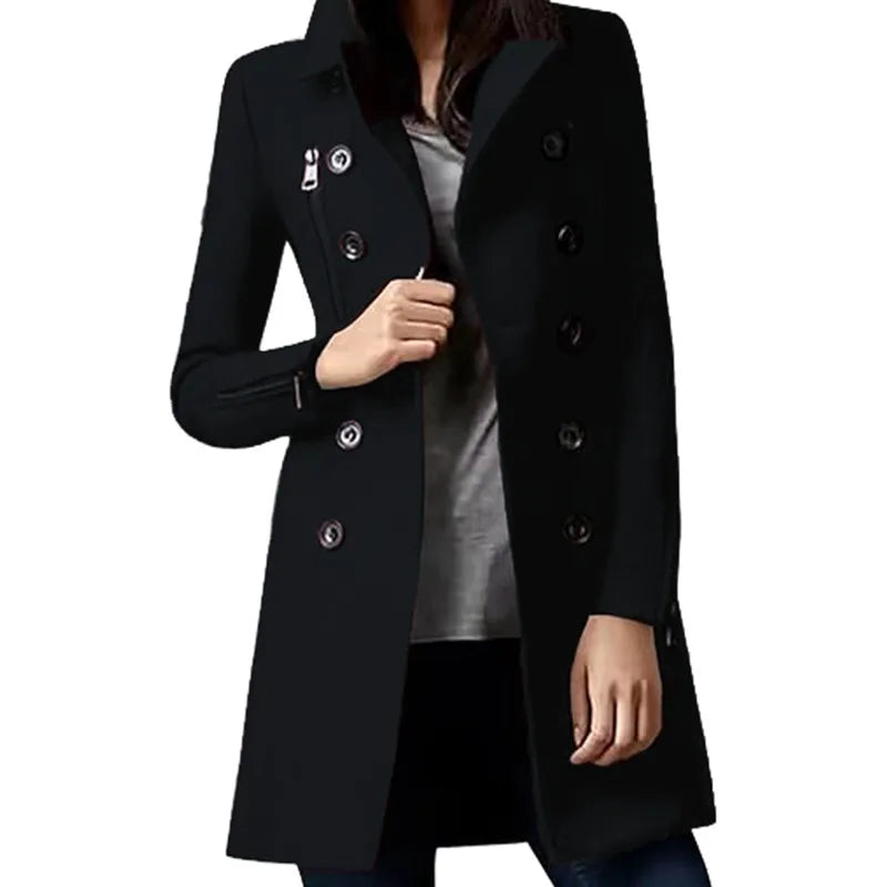 Double Breasted Lapel Trench Coat with Lining