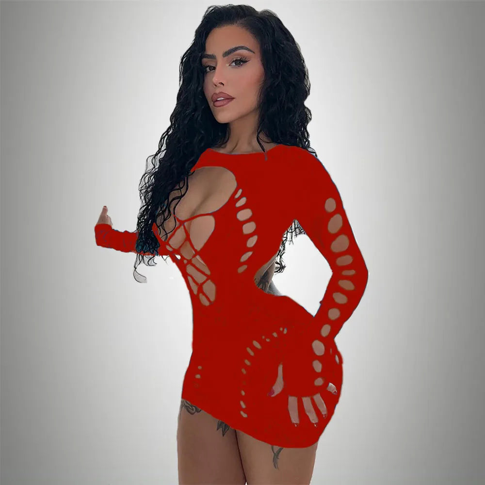 Sexy Women’s Fishnet Bodycon Transparent Midi Club Dress