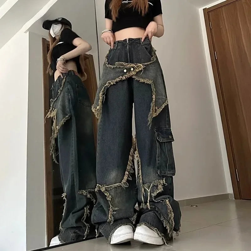 American Vintage Empty Star Appliqué and Faded Straight-leg Baggy Jeans