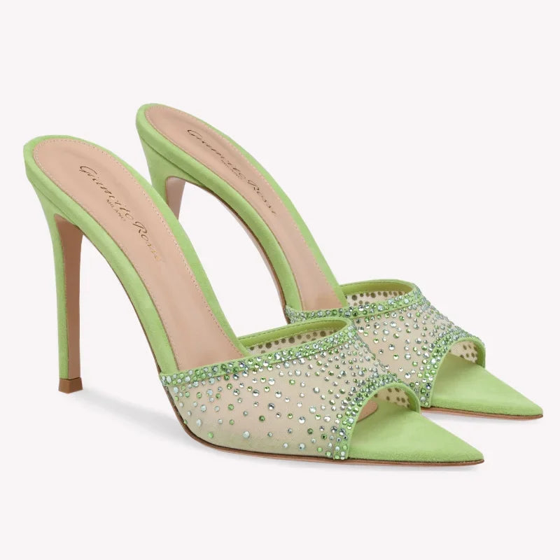High-heeled Pointed Toe Rhinestone Slippers