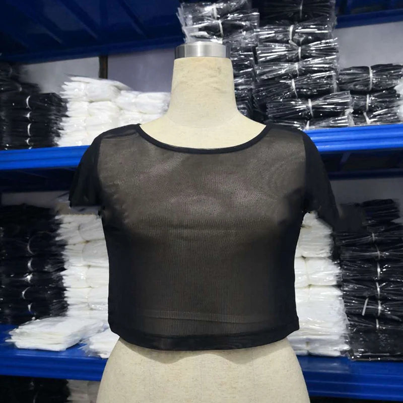 See Through Sheer Short Crop Blouse