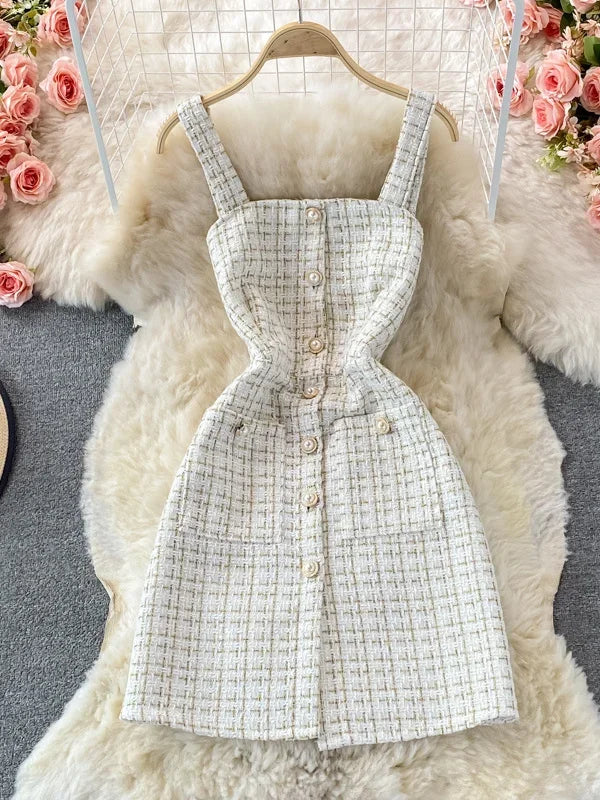 Bowtied Collar White Blouse Mini Tweed Dress