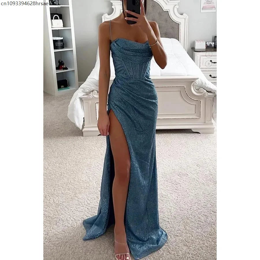 Off-Shoulder Sequin Maxi Evening Gown