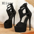 Hlieny Peep Toe Ankle Buckle Strap Stilettos