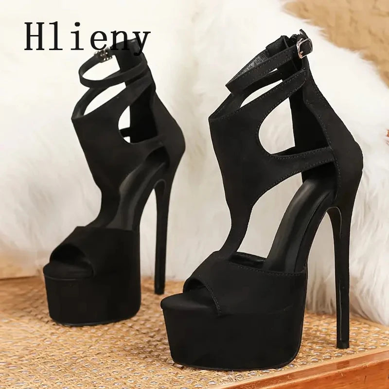 Hlieny Peep Toe Ankle Buckle Strap Stilettos