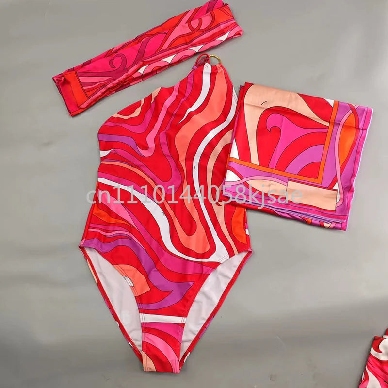 Red Scarf Letter Headband Signature Logo Bikini Sets
