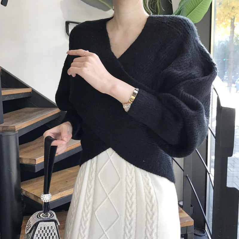 Criss Cross Rib Knit Wrap Sweater