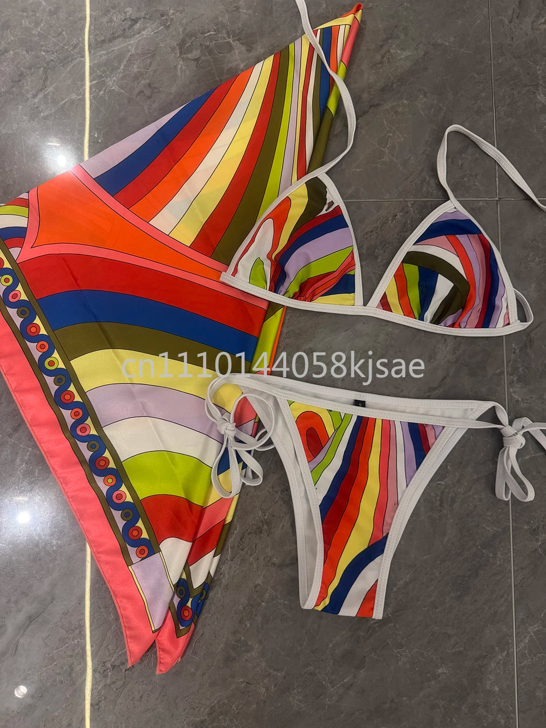 Red Scarf Letter Headband Signature Logo Bikini Sets