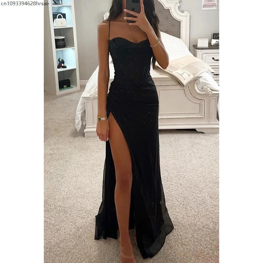 Off-Shoulder Sequin Maxi Evening Gown