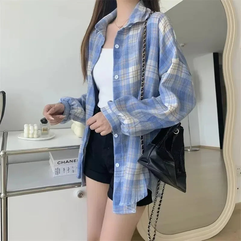 Plaid Vintage Single Breasted Blouse