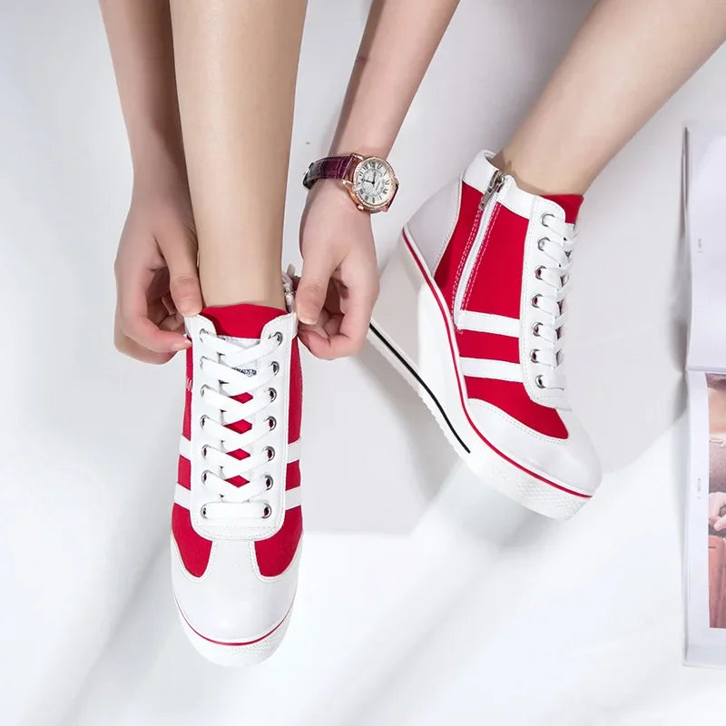 Wedge Heel  Lace-up Platform Canvas Shoes