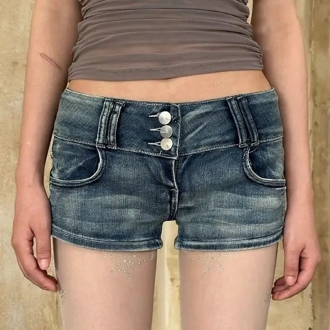 American Retro Low Breasted Waist Denim Shorts