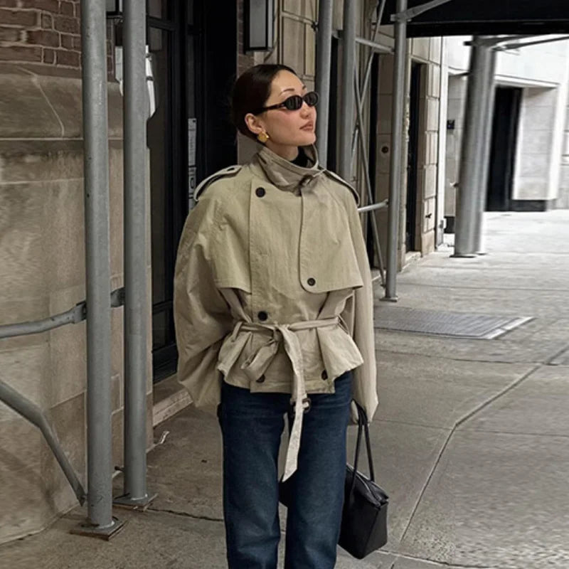 Retro Casual Double Breasted Versatile Short Trench Coat