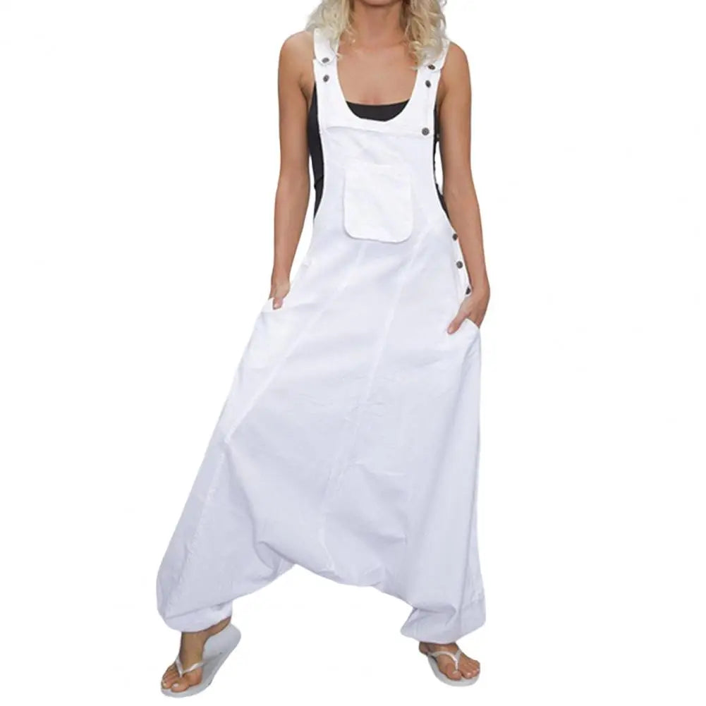 Harem Loose Thin Pocket Bib Wide Leg Jumpsuit