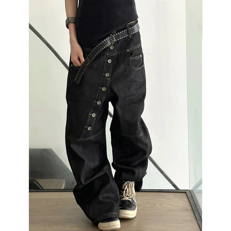 Scimitar Personalized Street Curved Long Button Trendy  Trousers