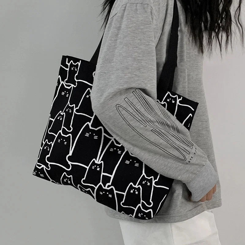 Cute Cat Small Tote Shopper Bag with Zipper