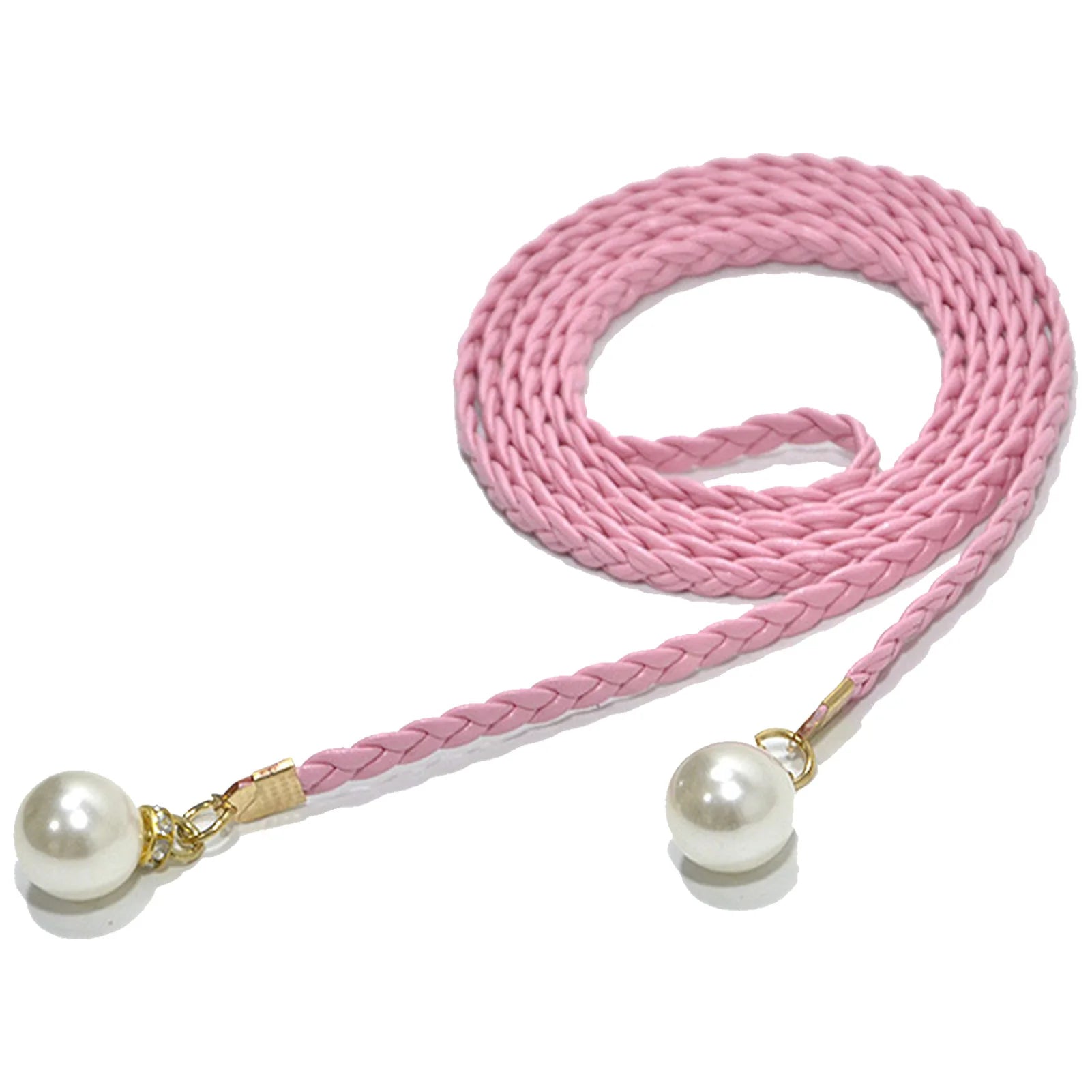 Adjustable Slim Waist Braided Belt with Pearl Buckle