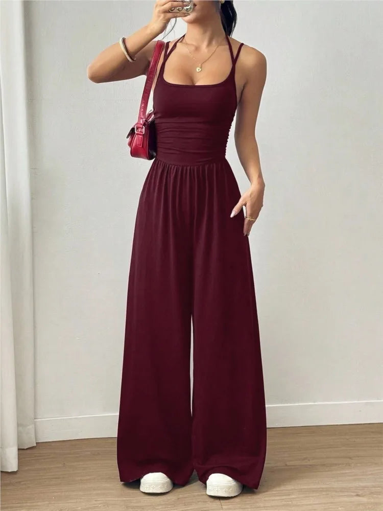 Casual Sleeveless Wide Leg Simple Style Jumpsuit
