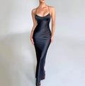 Cinched Waist Halter Satin Backless Long Dress