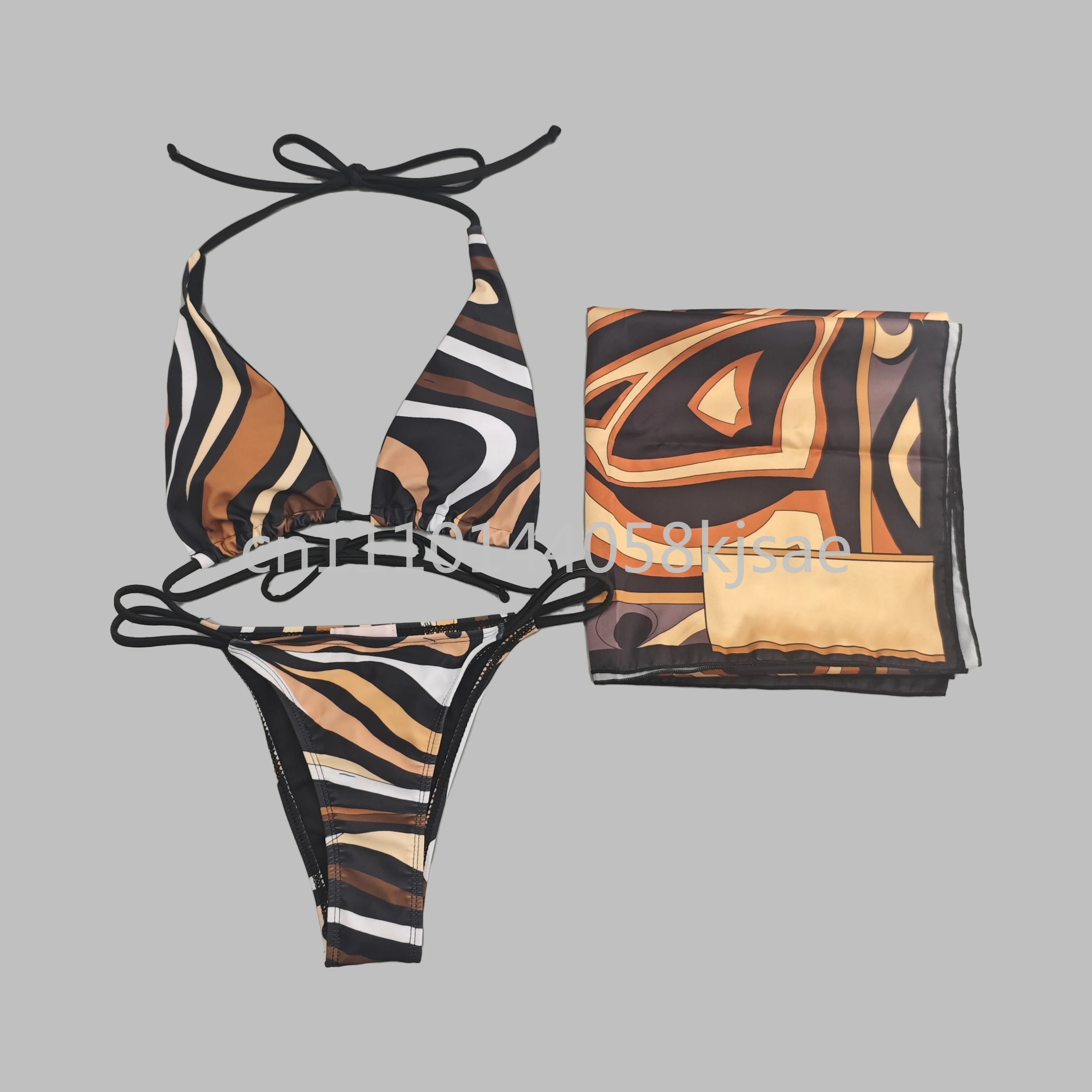 Red Scarf Letter Headband Signature Logo Bikini Sets