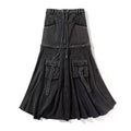 Two Way Detachable Hem Zipper Connection Black Denim Skirt