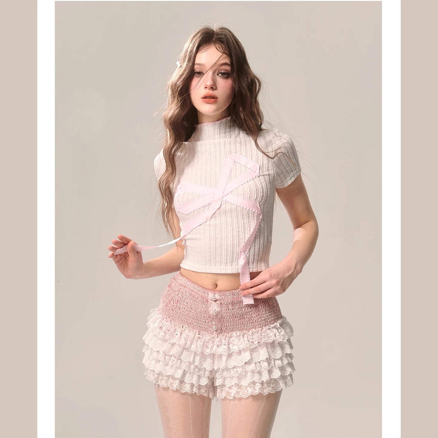 Bow Knitted Slim Turtleneck Blouse
