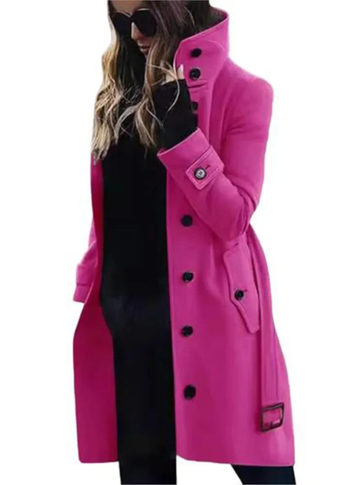 Woolen Winter Single Breasted Turn-down Collar Long Jacket