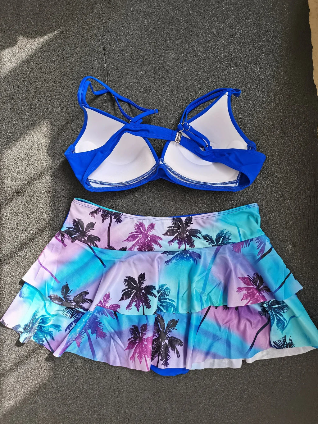 Ruffled Maple Gradient Beach Print Push Up Skirt Swimsuit