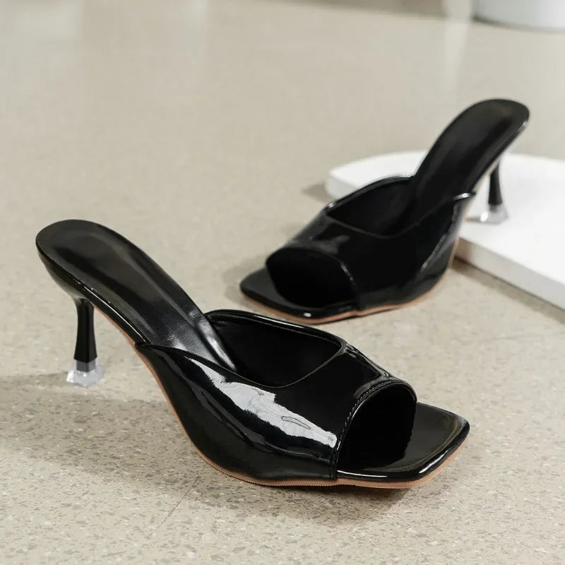 Square Open Toe Slipper Heels