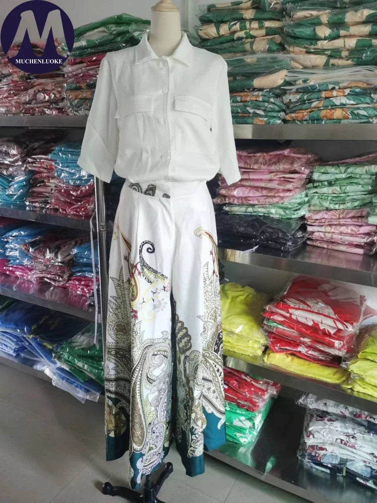 2-Piece Fashionable Wide Leg Pants Ensemble