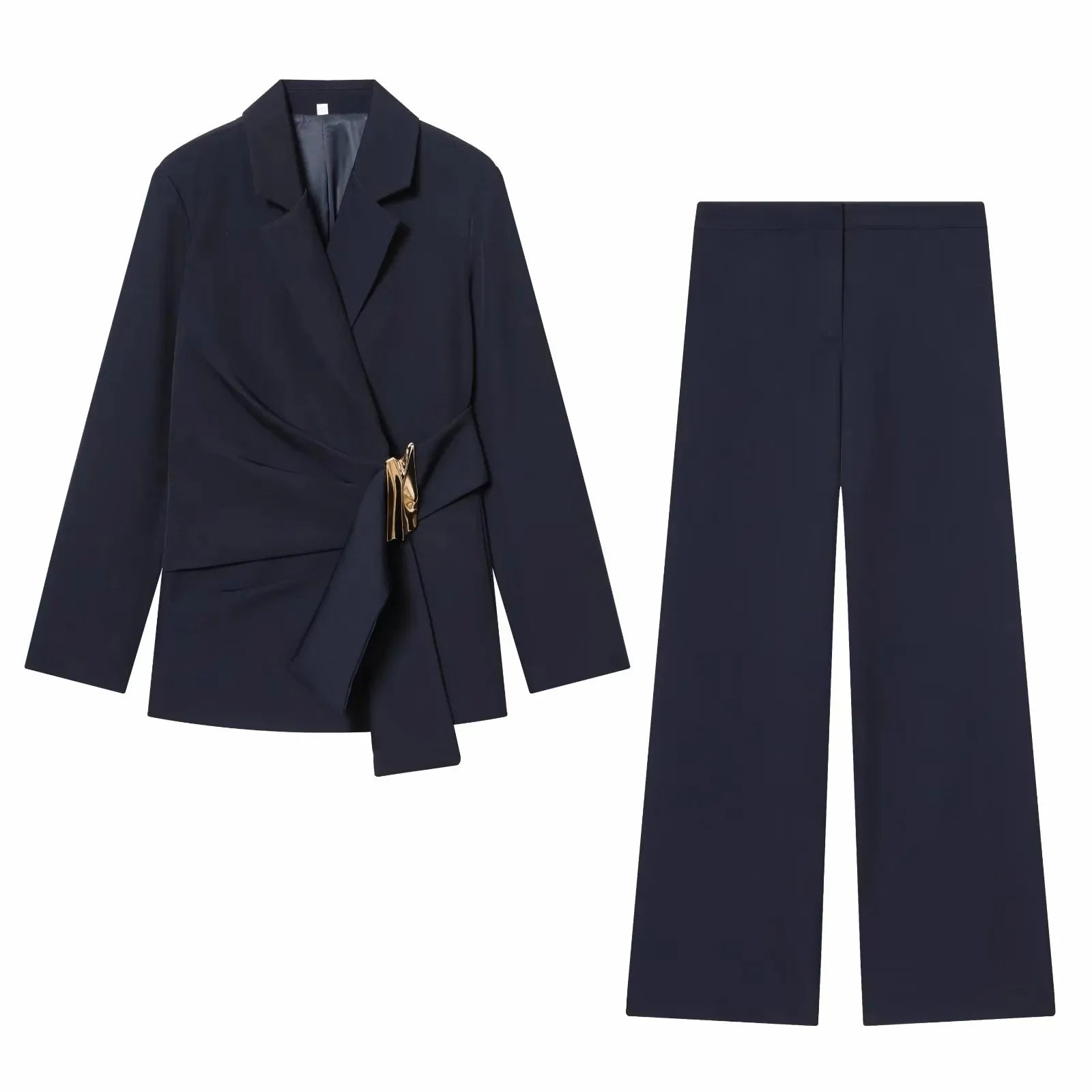 Two-Piece Set Buckle Decoration Suit Pants & Long Sleeve Blazer Coat