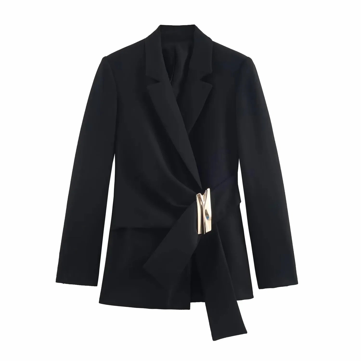 Two-Piece Set Buckle Decoration Suit Pants & Long Sleeve Blazer Coat
