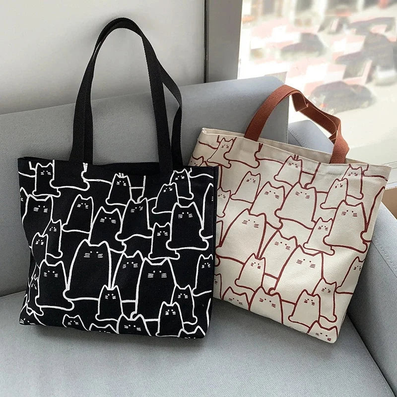 Cute Cat Small Tote Shopper Bag with Zipper