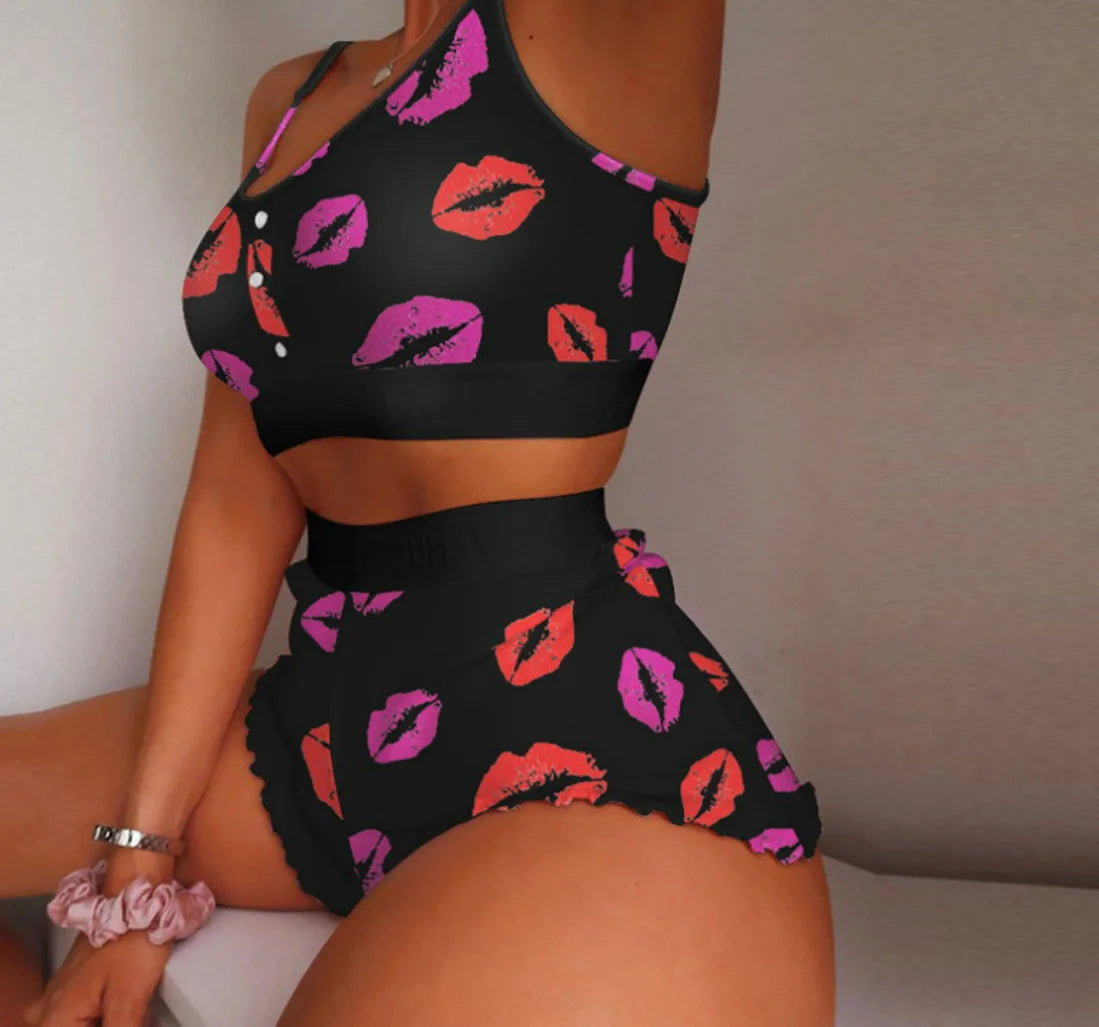 Multiple Print Underwear & Camisole Lingerie Set