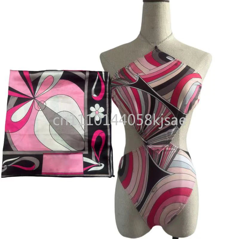 Red Scarf Letter Headband Signature Logo Bikini Sets