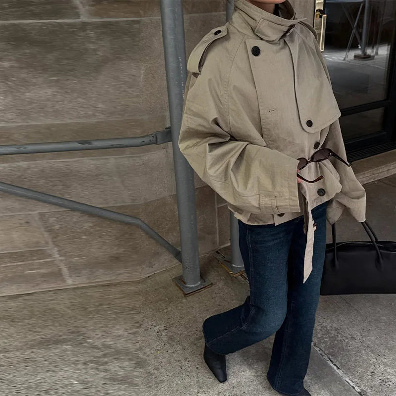 Retro Casual Double Breasted Versatile Short Trench Coat