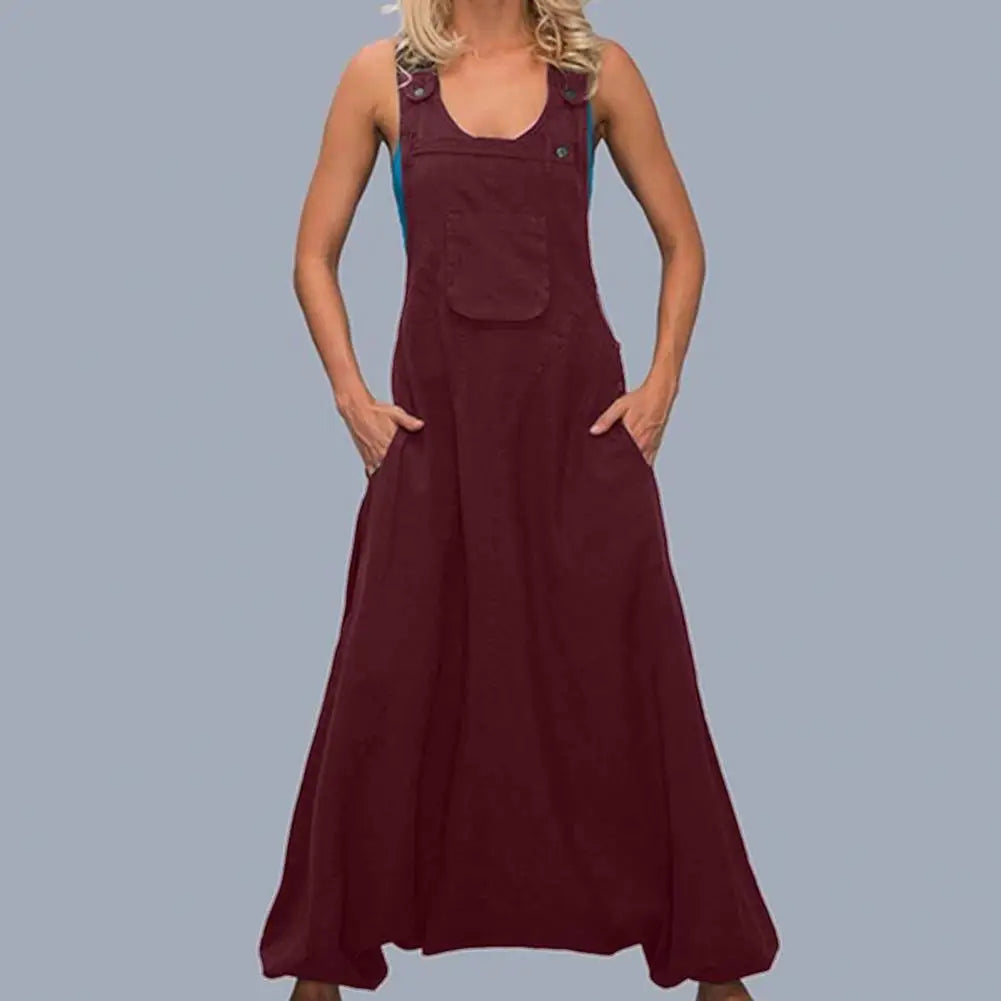 Harem Loose Thin Pocket Bib Wide Leg Jumpsuit