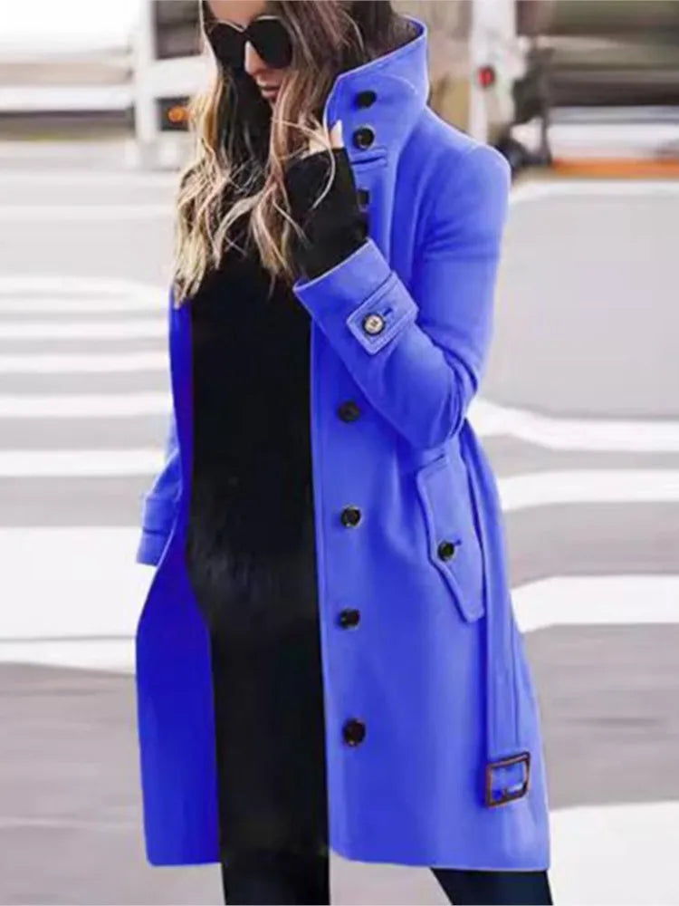 Woolen Winter Single Breasted Turn-down Collar Long Jacket