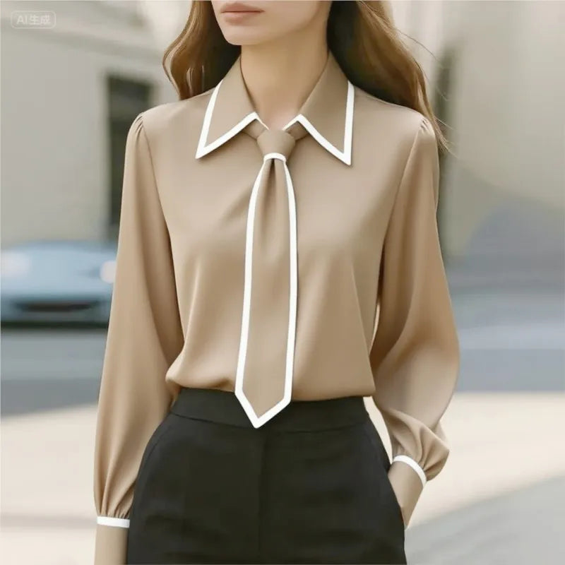 Formal Bow Tie Long-sleeve Contrasting Trim Top