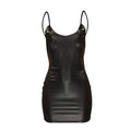 Backless Black Faux Leather Mini Dress